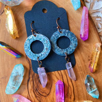Wanderlust Earrings  - Hand Stamped Aura Quartz Earrings