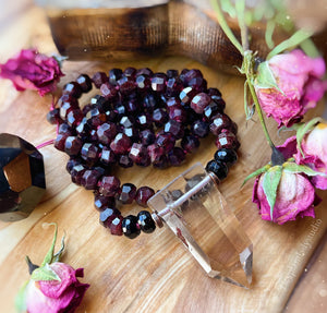 RESERVED - Pre-Order - Energized Spirit - 108 Garnet + Smoky Quartz Mala Necklace