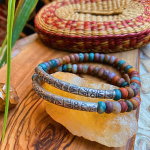 Colors of Nature Bracelet - Karen Hill Tribe Cuff + Matte Indian Rainbow Agate