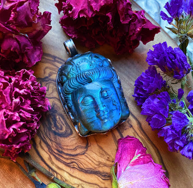 GuanYin Labradorite Pendant - 45mm - 925 Sterling Silver