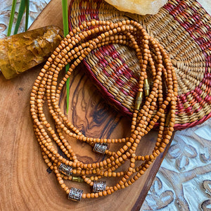 Sandalwood + Tibetan OM Mantra Layering Necklace