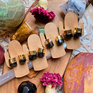 Black Tourmaline Studs - 24k Gold Plated Cap