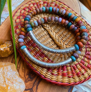 Colors of Nature Bracelet - Karen Hill Tribe Cuff + Matte Indian Rainbow Agate