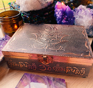 OM Lotus Bronze Metal Lined Jewelry Box