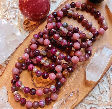 Revitalize OM Bracelet - Strawberry Quartz + Pink Tourmaline + Garnet + Purple Aventurine