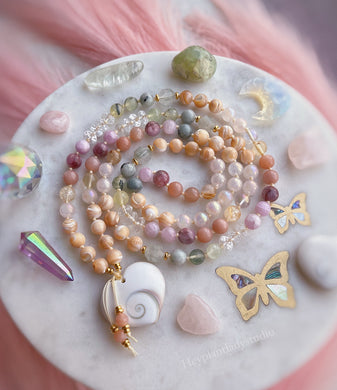 RESERVED -  Golden Hour - Shiva Eye Shell + Golden Mother of Pearl + Lavender Kunzite + Peach Moonstone + Citrine + Aura Rose Quartz