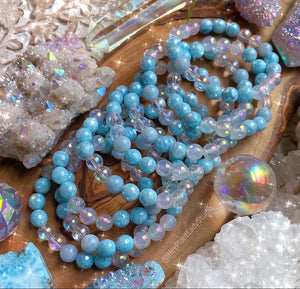 Ocean Bubbles Bracelet- Aquamarine + Aura Quartz + Mystic Aqua Jade