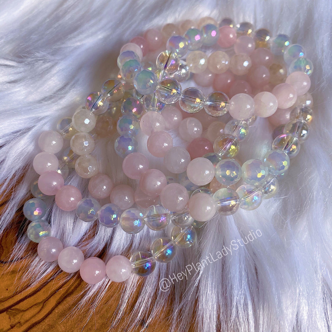 Fairy Dust Bracelet - Rose Quartz + Mystic Rose Quartz + Aura Quartz