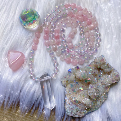 Enchanted Heart Mala - Rose Quartz + Mystic Rose Quartz + Aura Quartz