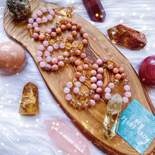 Load image into Gallery viewer, Reserved - Buddha Pendant + The Light Within Mala Necklace - Smokey Golden Quartz + Rose Quartz, Pink Opal