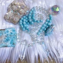 Load image into Gallery viewer, Meditating Mermaid Mala - Aquamarine + Aura Quartz + Mystic Aqua Jade