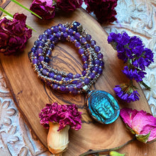 Load image into Gallery viewer, 45mm Labradorite Buddha Pendant + 32&quot; Amethyst Necklace
