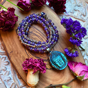 45mm Labradorite Buddha Pendant + 32" Amethyst Necklace