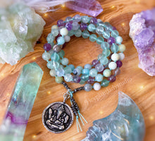 Load image into Gallery viewer, Path to Healing  - 108 - Rainbow Fluorite + Amazonite + Ganesha Mala