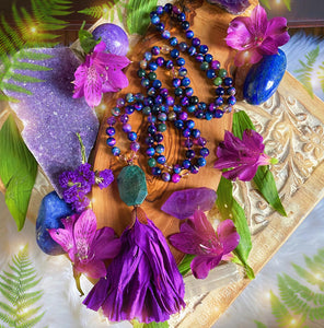 RESERVED - Pre-Order - Peace Keeper - 108 Mala Necklace + Bracelet SET - Citrine + Galaxy Tigers Eye + Amethyst + Blue Aura Quartz