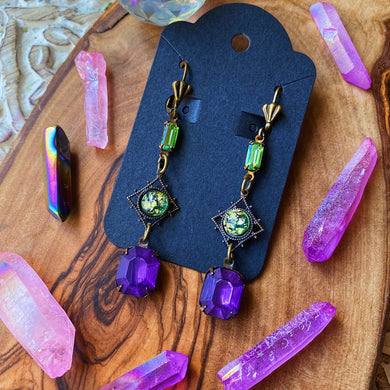 Misty Garden -Green + Frosted Violet Dangles