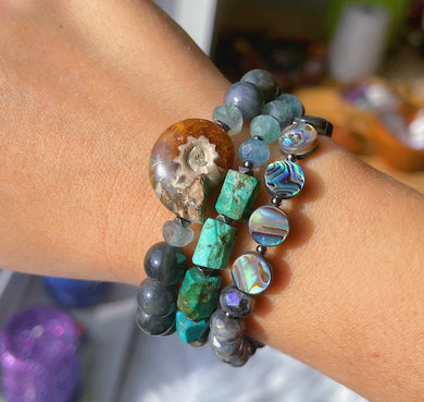 Under the Sea Set of Three - Gemstone Stretch Bracelet Stack