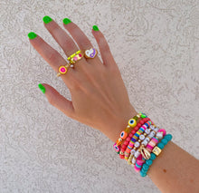 Load image into Gallery viewer, Beach Ball  - Neon Polymer Clay Heishi + Freshwater Pearl - Stretch Bracelet