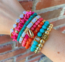 Load image into Gallery viewer, Coral Reef - Organic Coral + Gold Hematite - Stretch Bracelet