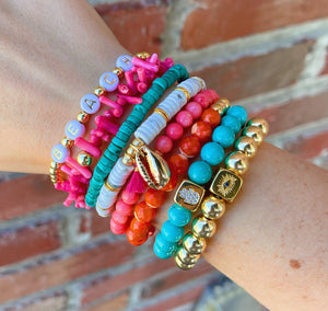 Coral Reef - Organic Coral + Gold Hematite - Stretch Bracelet