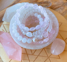Load image into Gallery viewer, Compassion - 6mm Matte Quartz + Puffy Rose Quartz Heart + Sterling Silver - Stretch Bracelet
