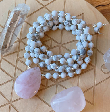 Peaceful Heart  - 108 - Luxe Rose Quartz + Howlite + Sterling Silver Mala