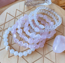 Load image into Gallery viewer, Compassion - 6mm Matte Quartz + Puffy Rose Quartz Heart + Sterling Silver - Stretch Bracelet