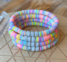 Load image into Gallery viewer, Cotton Candy - Pastel Polymer Clay Heishi + Howlite Heishi + Silver Plated Heishi - Stretch Bracelet