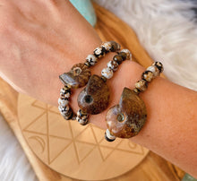 Load image into Gallery viewer, Scallywag - Small Ammonite + 6mm Fire Agate + 6mm Bronzite + 6mm Tigers Eye - Stretch Bracelet