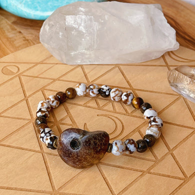 Scallywag - Small Ammonite + 6mm Fire Agate + 6mm Bronzite + 6mm Tigers Eye - Stretch Bracelet