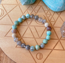 Load image into Gallery viewer, Bird Watching - 8mm Robins Egg Agate, Tourmalinated Quartz, Botswana Agate, Riverstone, Mystic Mocha Agate - Stretch Bracelet
