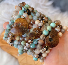 Load image into Gallery viewer, Lakeside Lounging - 8mm Robins Egg Agate, Tourmalinated Quartz, Clear Quartz, Mystic Mocha Agate - Stretch Bracelet