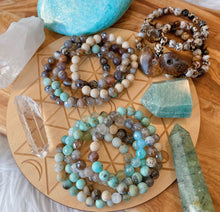 Load image into Gallery viewer, Lakeside Lounging - 8mm Robins Egg Agate, Tourmalinated Quartz, Clear Quartz, Mystic Mocha Agate - Stretch Bracelet