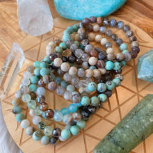 Load image into Gallery viewer, Lakeside Lounging - 8mm Robins Egg Agate, Tourmalinated Quartz, Clear Quartz, Mystic Mocha Agate - Stretch Bracelet