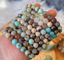 Load image into Gallery viewer, Lakeside Lounging - 8mm Robins Egg Agate, Tourmalinated Quartz, Clear Quartz, Mystic Mocha Agate - Stretch Bracelet