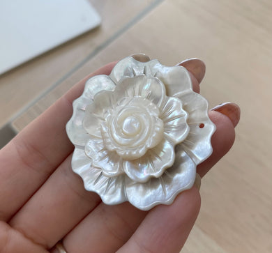 RESERVED - Diamond Cut Pink Morganite + Exquisite Floral Shell Carving + Gold Hematite - 108 8mm Rondelle Mala Necklace