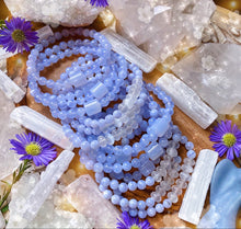 Load image into Gallery viewer, Higher Realms - Natural AA Blue Chalcedony + AAA Blue Chalcedony Barrels Bracelet