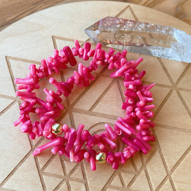 Coral Reef - Organic Coral + Gold Hematite - Stretch Bracelet