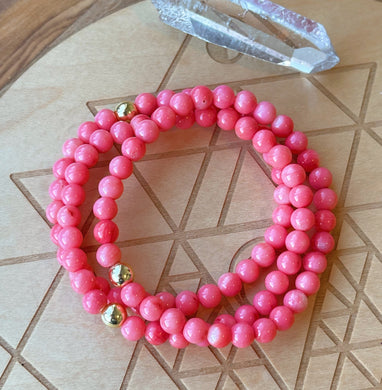 Sea Shore - 6mm Pink Coral + Gold Hematite - Stretch Bracelet