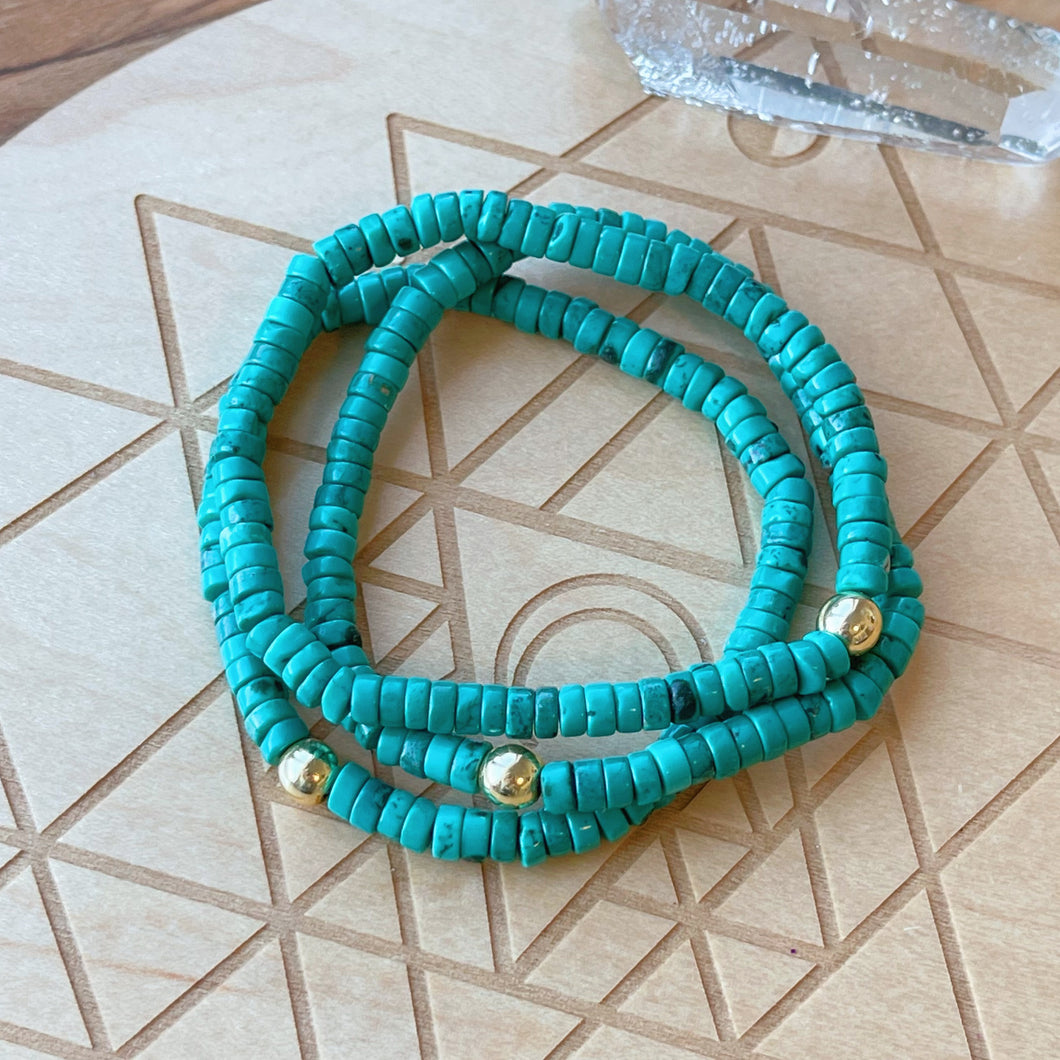 Big Waves - Turquoise Heishi + Gold Hematite - Stretch Bracelet