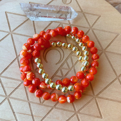 Fire in the Sky - Orange Shell + Gold Hematite - Stretch Bracelet