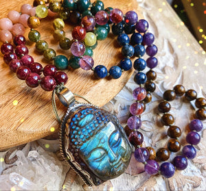 Pre-Order - RESERVED for Lexa - Labradorite Buddha #2 (Blue Flash Mala) - Rooted in Nature