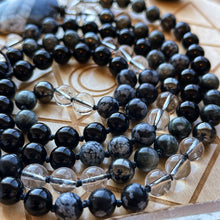 Load image into Gallery viewer, Spiritual Alchemy - 108 - Eagle Eye, Onyx, Snowflake Obsidian, Clear Quartz, Hematite, Orthoceras Fossil