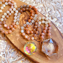 Load image into Gallery viewer, Reserved - Gold Hexagon - Amplified Intuition Mala Necklace - Mixed Moonstone + Clear Quartz - 108 Mala
