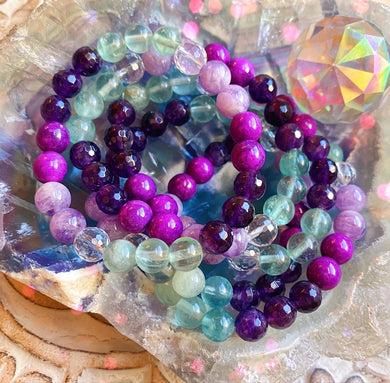The Mystic Mala Bracelet - Rainbow Fluorite + Amethyst