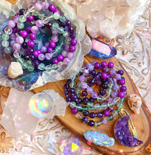 Load image into Gallery viewer, The Mystic Mala Necklace - Rainbow Fluorite + Amethyst 108 Beads