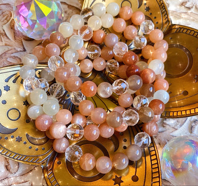 Amplified Intuition Mala Bracelet - Mixed Moonstone + Clear Quartz