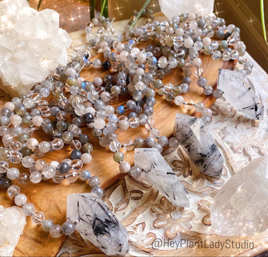 Energetic Transformation - Labradorite + Tourmalinated Quartz Mala Necklace - 108 Beads