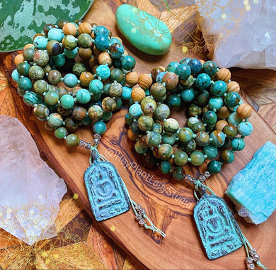 Awakening - 108 Mala Necklace - Peruvian Turquoise, Australian Pilbara Jasper, Chrysocolla, Mars Jasper, Rainforest Jasper