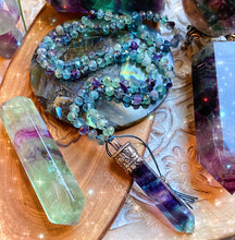 Load image into Gallery viewer, Clarity &amp; Growth Mala - Superior AA Grade Faceted Rainbow Fluorite + 925 Sterling Tibetan Rainbow Fluorite